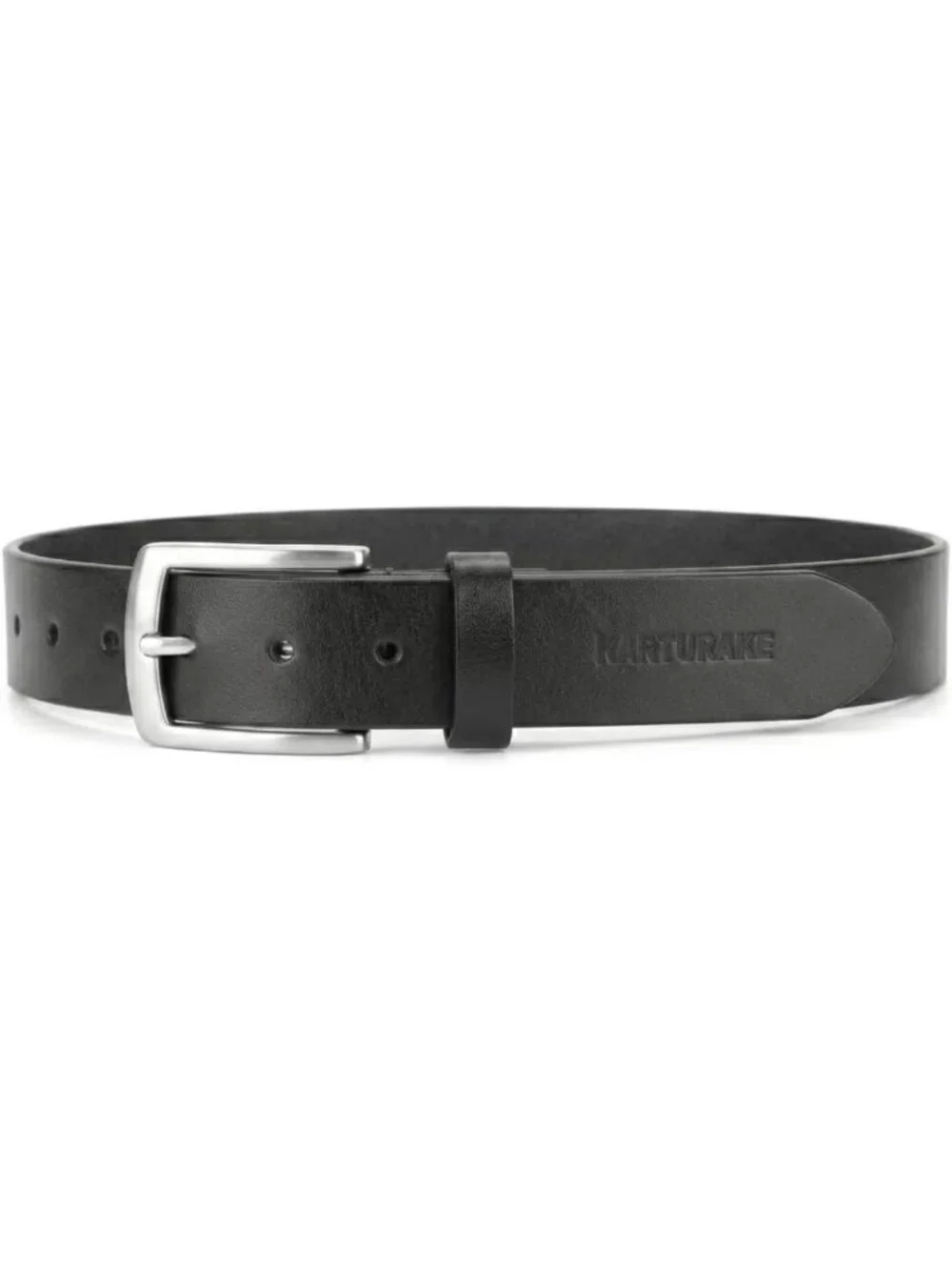 Men's 5mm Thick Full Grain Leather Heavy-Duty Belt with Silver Buckle - Durable